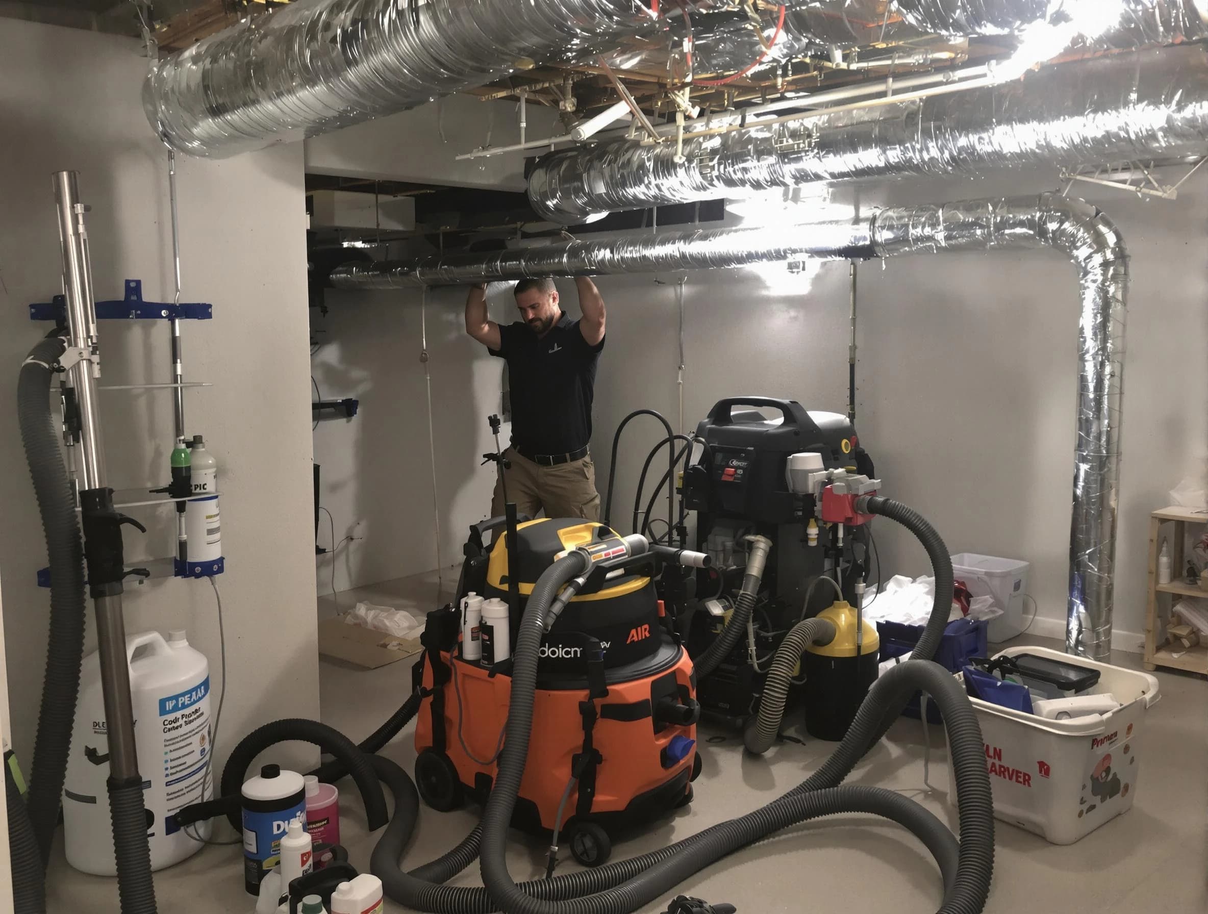 Greenbrier Air Duct Cleaning specialist performing professional mold removal from air ducts using safety equipment in Greenbrier
